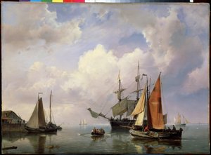 Tengeri tájkép. (Tengeri tájkép). Adrian Koekkoek tengerész (1807-1870) festménye. Olajfestmény. holland művészet. Állami Szabadtéri Múzeum Peterhof, Szentpétervár.