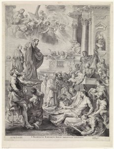 H. Franciscus Xavier wekt een dode tot leven Xavéri Szent Ferenc, Kelet-India apostola (cím a tárgyon) alkotó: Marinus Robyn van der Goes