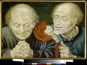 Két öreg (Two Old Men). Marinus Claeszoon van Reymerswaele festménye (kb. 1490-1567 után), olaj, fa. 16. századi holland művészet. Állami A. Puskin Szépművészeti Múzeum, Moszkva.