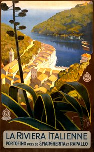 Az olasz riviéra utazási posztere, 1920 körül (litho)