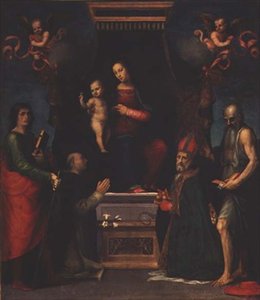 Madonna és gyermeke Szent Juliánnal, Szent Domonkossal, Bari Szent Miklóssal és Szent Jeromossal alkotó: Mariotto Albertinelli