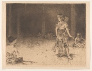 Wayang Wong (eredeti cím a tárgyon) Indiai tiszteletadás H. M. királynő ezüstlakodalma alkalmából (eredeti sorozatcím a tárgyon) alkotó: Marius Bauer (signed by artist)