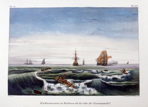 Egy tutaj Coromandel partjainál, Indiában, 1828.