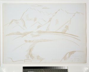 Hegyi táj a templomtoronnyal az előtérben alkotó: Marsden Hartley