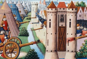 Rouen ostroma (1418. július - 1419. január) 1484, folio 19v, Vigiles de Charles VII. alkotó: Martial de Paris (fl.15th century)