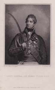 Sir Thomas Picton, a napóleoni háborúk walesi tábornoka elesett a waterlooi csatában (metszet) alkotó: Martin Archer (after) Shee
