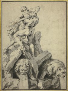 Hercules és Antaeus egy szökőkút tervezése alkotó: Martin Desjardins
