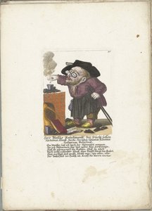 De werg Blasius Rauchmantl als alkimista, kb. 1710 Herr Blasius Rauchmantl, der frucht-loßen Alchimie kunst Arch-szektárius, a Bolondok Ötödik Esszenciájának birtokosa (cím a tárgyon) Il Callotto resurcitato oder Neu eingrichtes Zwerchen Cabinet (ti soroza