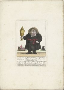 Gustavus Weinberger törpe mint papi pohárral, 1710 körül Eximius et Ponderosus Dominus Gustavus Weinberger plébánia Panzendorfban stb. (cím a tárgyon) Il Callotto resurcitato oder Neu eigerichts Zwerchen Cabinet (sorozat címe) alkotó: Martin Engelbrecht (attributed to)