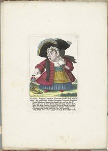 De dwerg Madame Sophia Luxuria, 1710 körül Madame Sophia Luxuria, Staab tábornok testmosója a nyírt, ingyenes Granatir-Companie Capitana-nál (cím a tárgyon) Il Callotto resurcitato vagy újonnan berendezett kis szekrény (sorozat címe)