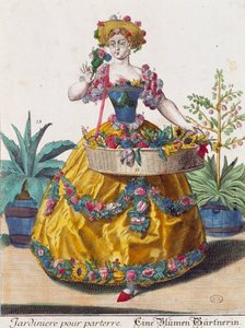 Kertész, metszet Martin Engelbrecht (1684-1756) Assemblage des nouveau manouvries habilles-ből, Németország alkotó: Martin Engelbrecht