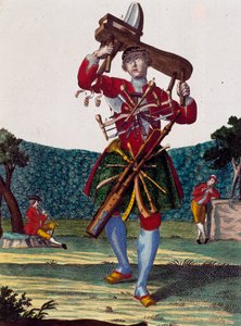 Furulyák gyártója, metszet az Assemblage des nouveau manouvries habilles-ből, Martin Engelbrecht (1684-1756), Németország alkotó: Martin Engelbrecht