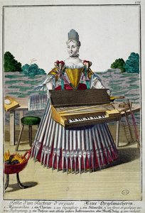 Az orgonakészítő felesége, metszet Martin Engelbrecht (1684-1756), németországi Assemblage des nouveau manouvries habilles-ből alkotó: Martin Engelbrecht