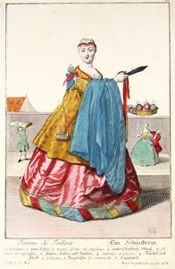 A szabó felesége, 1735 körül (színes metszet) alkotó: Martin Engelbrecht