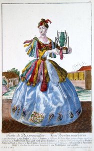 Egy puha bútorozó felesége, 1735 körül (színes metszet) alkotó: Martin Engelbrecht