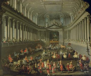 Kavalkád a Bécsi Hof Téli Lovardájában a francia hadsereg 1743-as prágai vereségének ünneplésére (a részleteket lásd a 66596 és 66708 számokban) alkotó: Martin II Mytens or Meytens