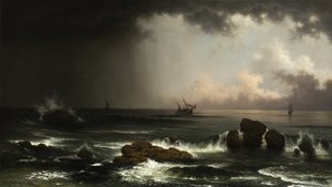 Tengerparti jelenet süllyedő hajóval, 1863