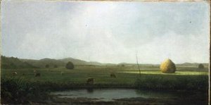 Mocsári jelenet: Szarvasmarha széna-nyereg közelében (olaj, vászon) alkotó: Martin Johnson Heade