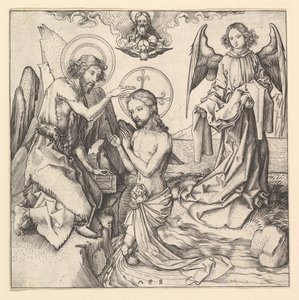 Krisztus keresztsége, kb. 1470-1474. alkotó: Martin Schongauer