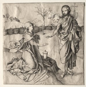 Krisztus megjelenése a Magdolnának. alkotó: Martin Schongauer