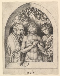 Krisztus, mint a fájdalmak embere a Szűzanyával és Szent Jánossal, kb. 1435-1491. alkotó: Martin Schongauer