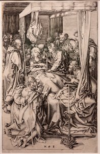 Gravírozás papírra. A Szűz halála. Schongauer Márton. 1470-1491 körül. (metszet papírra) alkotó: Martin Schongauer