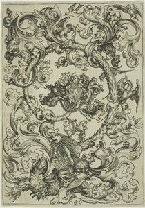 Díszítés Bagoly gúnyolódik a nappali madarakkal alkotó: Martin Schongauer