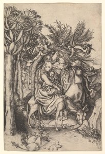 Pihenjen az egyiptomi repülésen, kb. 1435-1491. alkotó: Martin Schongauer