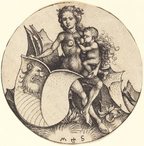 Oroszlánfejű pajzs, Vadasszony kezében alkotó: Martin Schongauer