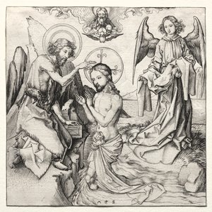 Krisztus megkeresztelkedése a Jordánban, c. 1480-90. alkotó: Martin Schongauer