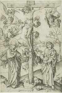 A keresztre feszítés négy angyallal alkotó: Martin Schongauer