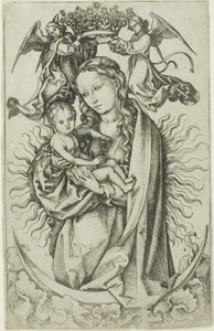 Két angyal által megkoronázott Madonna a félholdon alkotó: Martin Schongauer