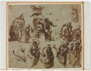 Különféle vázlatok a Madonna és a Gyermek (recto) építészeti tanulmányairól (verso) [részben látható a recto-n] alkotó: Martin Schongauer