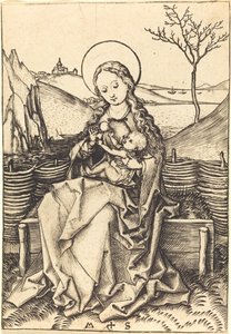 Szűz és gyermek egy füves padon alkotó: Martin Schongauer