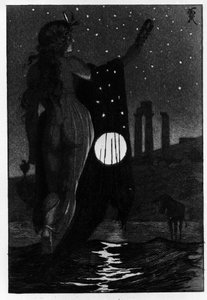 Photis véletlenül Luciust szamárrá alakította Les Metamorphoses (Aranyszamár vagy Asinus aureus), Apulee (Lucius Apuleius) (125-180 körül) regénye a 2. században. Martin Van Maele vízrézkarata alkotó: Martin van Maele