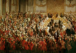 Gálavacsora József trónörökös és Izabella pármai hercegnő esküvője tiszteletére a bécsi Schönbrunn-palotában, ...