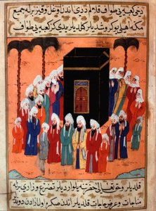 Iszlám: „” Khalid ibn al-Walid (vagy Abu Soleyman) tábornok ábrázolása a mekkai Kábaban a szíriai hadsereg vezetőjének elfogása után”” Miniatűr a „Siyer-i Nebi”-ből” (Siyer i Nebi) epikus költemény Mohamed próféta életéről írt Mus