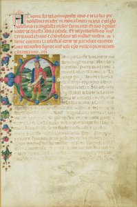 Dániel prófétát tájképben ábrázoló történeti C kezdőbetű, 1471 körül. alkotó: Martino di Giorgio da Modena