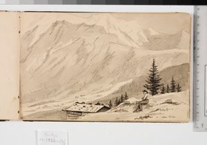 Táj Chamonix közelében, Franciaországban. Az előtérben egy tó alkotó: Martinus Rørbye