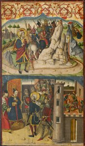 Szent Kristóf találkozik a Sátánnal, Szent Kristóf Lycia királya előtt, 1480-85 alkotó: Martín de Soria