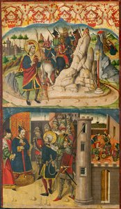 Szent Kristóf találkozik a Sátánnal, Szent Kristóf Lycia királya előtt, 148085. alkotó: Martín de Soria
