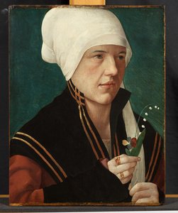 Egy gyöngyvirágot és árvácskát tartó nő portréja, 1510-20