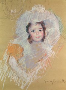 Egy fiatal lány mellszobra vagy Margot Lux nagy kalappal (pasztell, papíron) alkotó: Mary Cassatt