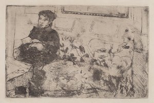Belső: A kanapén, c. 1883. alkotó: Mary Cassatt