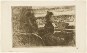 Fekete ruhás hölgy, logóban, jobbra fordítva alkotó: Mary Cassatt