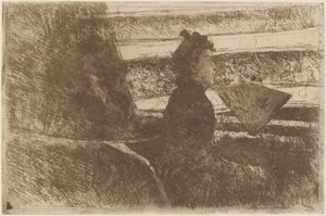 Fekete ruhás hölgy, logóban, jobbra fordítva, c. 1880. alkotó: Mary Cassatt