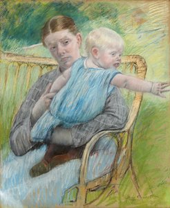 Mathilde kezében egy babát, aki jobbra nyúlik, 1889 körül alkotó: Mary Cassatt