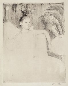 Mimi japán rajongót tart a kezében alkotó: Mary Cassatt