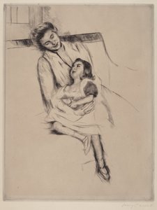 Reine és Margot 2. számú kanapén ül, c. 1902. alkotó: Mary Cassatt