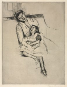 Reine és Margot egy kanapén ülve, c. 1902. alkotó: Mary Cassatt